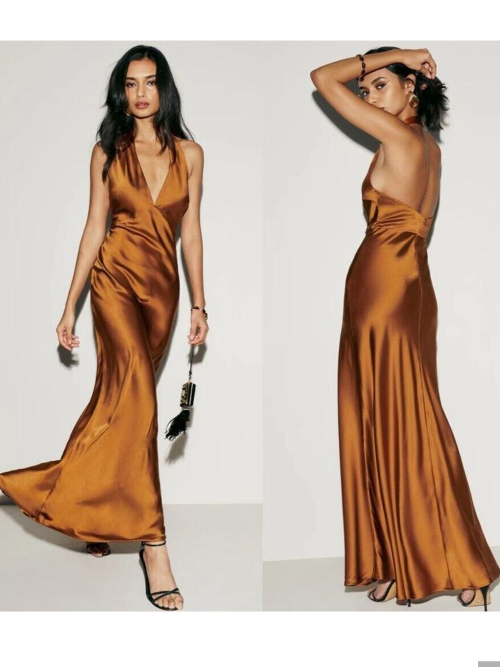 New Reformation Daniela Silk Maxi Dress Copper Size 12
